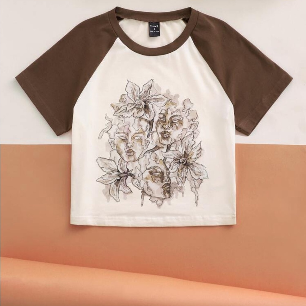 SHEIN Brown and Cream Artistic Crop Top